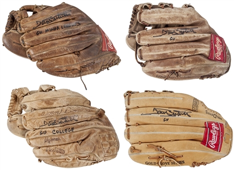 Lot of (4) Dante Bichette Game Used and Signed Fielders Gloves (Bichette LOA & PSA/DNA PreCert)